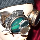 Steampunk Victorian Goggles Glasses gold green magnifying lens