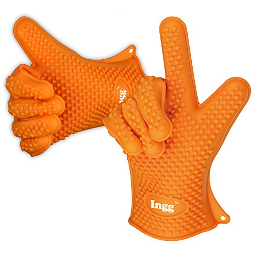 INGG Heat Resistant Silicone Gloves for Cooking, Grill, Barbecue, Baking, Smoking&Potholder-2 colors(orange)