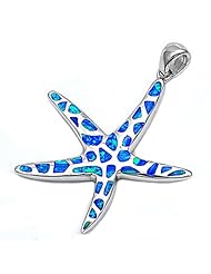 Sterling Silver Blue Opal Starfish Pendant - 41mm