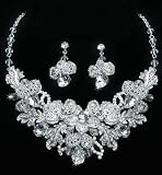 Bridal Jewelry Set, Crystal Lace and Rhinestone Necklace & Earrings 1369