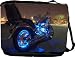 RikkiKnight Harley Davidson Blue Neon Lights Messenger Bag - Book Bag ***with matching coin purse wallet*** -School Bag - Reporter Bag - Unisex - Ideal Gift for all occassions!