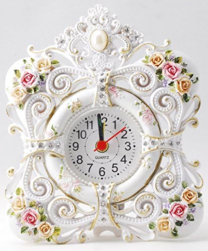 Mood by simply placing JEANNE ANTIQUE Princess European-style rococo rose table clock (Pearl White)