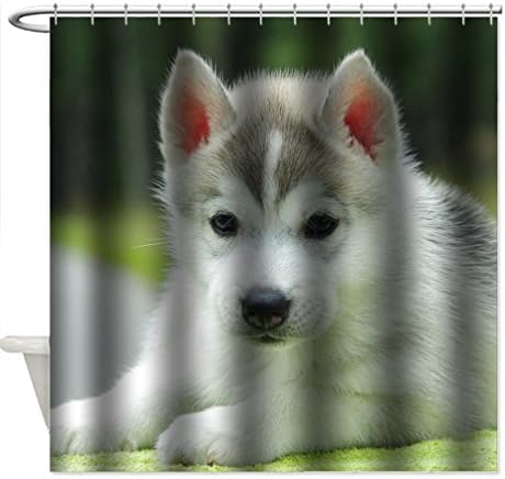 Custom Love Cute Husky Dog Waterproof Fabric Shower Curtain Thickened 71(W)x71(L)Inches Hooks