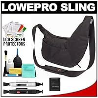 Lowepro Passport Sling Digital SLR Camera Case (Black) + Accessory Kit for Canon Rebel T3, T3i, T1i, T2i, EOS 60D, 50D, 5D, 7D, Nikon D3000, D3100, D5000, D7000, D300s, Olympus Evolt E-5, E-30, E-620 and Sony Alpha A560, A580, A33, A55