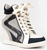 Bamboo JODIE-01 Glitter Detailed Hidden Wedge Heel Lace Up High Top Wedge Sneaker Shoe