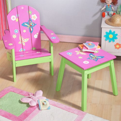 Butterfly Painted Adirondack Chair and Table Set for Girls