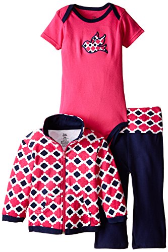 Yoga Sprout Baby-Girls 3 Piece Bird Track Jacket Bodysuit Pant Set, Girl Bird, 18-24 Months
