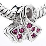 Pink Ribbon Breast Cancer Awareness Silver Bead Charm- Pandora Charms Beads Compatible