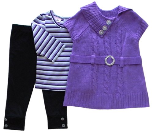 Little Lass Baby Girl's Cable Kinit Sweater Dress, Top and Leggings 3-Piece Outfit (12M - 24M)