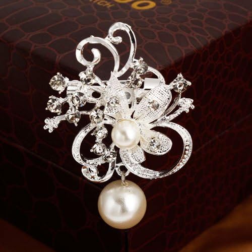 JADE Olines Fahion Style Brooches Silver Plated Flashing Rhinestones Crystals Pearls Flower Brooches Pin Clips
