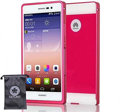 MINUO - Huawei Ascend P7 Case, [Hot Pink] Luxury Aluminum Metal Frame + PC Back Cover Bumper Case for Huawei Ascend P7