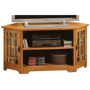 Craftsman Corner Glass - door Wide - screen Tv Stand With Open Storage, GLASS-DOOR, LIGHT...