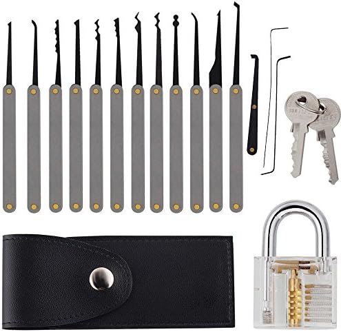 Visible Cutaway Lock Professional Locksmith Skill Training Tool Set by One Planet, Easy To Use Transparent Practice Padlock, With 2 Keys &amp; 12 Crochet Hooks!