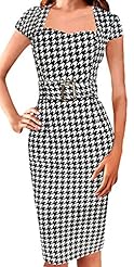 Houndstooth Print Knee Length Sheath Summer  Dress