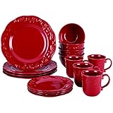BonJour 16 Piece Spiceberry Stoneware Dinnerware Set, Holiday Red
