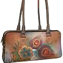 Anuschka Multi-Compartment Shoulder Bag: Peacock Flower Leather Handbags