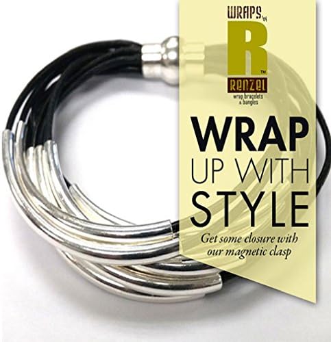 Leather Wrap Bracelet, Cuff Bracelet, Leather Jewelry Very Strong Magnetic Clasp (Black, Medium - 6.5" wrist size)