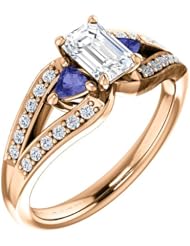 18K Rose Gold Emerald Cut Diamond and Tanzanite Ring -- LIFETIME WARRANTY