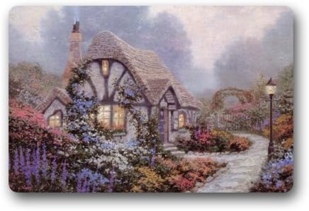 A door mat cottage garden blue flowers light sky clouds cornflower blue Floral Print Doormat 23.6x15.7 inches
