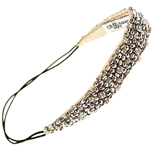 Rhinestone Beaded Headband with Metallic Beads and Elastic Fashion Hair Accessory