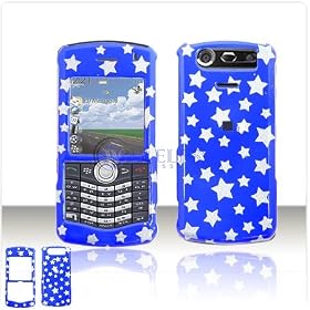 PCMICROSTORE Brand Research In Motion BlackBerry Pearl 8130 Blue Stars Design Snap-On Case Cover with Removable Swivel Belt Clip