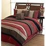 Brick Red Jacaranda Striped Micro Suede Luxury Bed in a Bag Comforter 6 piece Bedding Set-Queen Size