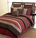 Brick Red Jacaranda Striped Micro Suede Luxury Bed in a Bag Comforter 6 piece Bedding Set - Queen Size