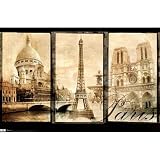 Professionally Framed Paris (Triptych, Sacre Couer, Eiffel Tower, Notre Dame) Art Poster Print - 22x34 with RichAndFramous Black Wood Frame