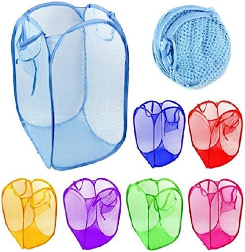 Flyshine Portable Household Dirty Clothes Laundry Folding Mesh Bag Basket Holder (Sky Blue)