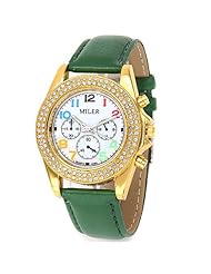 Colorful Number Marker Quartz Watch Wristwatch Timepiece w Rhinestones Decor f Lady Women Girls - Green SWWT3-290196