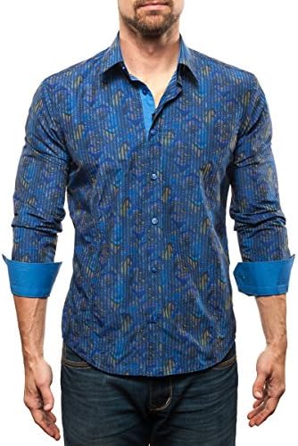 Michael & David Men's Casual Fashion Slim Fit L/S Dress Shirt RY BL Med MD548