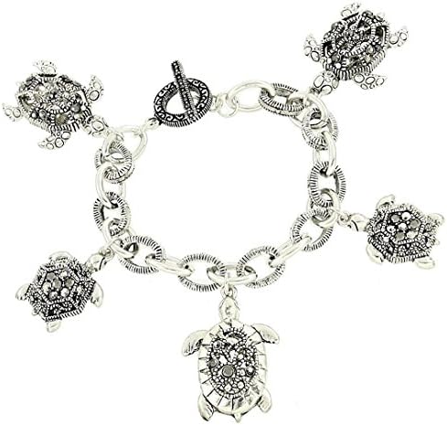 Turtle Charm Bracelet C57 Gray Crystal Marcasite Look
