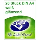 20 Blatt, A4, bedruckbare Klebefolie, wei�, gl�nzend / geeignet f�r Produktetiketten, Hinweisschilder, ... / f�r Laserdrucker, Kopierer und Tintendruckervon "The Label Expert �"