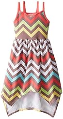 Girls Chevron Print Cotton/Spandex/Knit Sheer Lace Spaghetti Strap Maxi Dress 