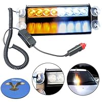 HQRP White / Amber 8 LED Visor Dashboard Emergency Strobe Lights with 4 Suction Cups plus HQRP Coaster