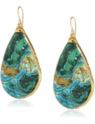 Devon Leigh Chrysocolla Wrapped in 24K Gold Foil Drop Earrings