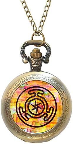 Goddess Hecates Wheel of Magic Bronze Gold Necklace Pocket Watch