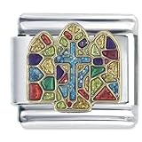 Stained Glass Window Cross Religious Christmas Italian Charms Bracelet Link