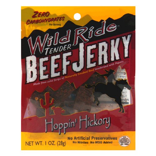 Wild Ride All-Natural Beef Jerky, Hoppin Hickory, 12 Count 1.25-Ounce Bag by Dried Beef
