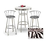 Chrome Bar Table & 2 Chrome 29" Zebra Faux Fur Fabric Seat Barstools