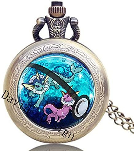 Superb Jewelry® Vaporeon & Shiny Vaporeon Pokeball Necklace Watch // Pokemon Eeveelutions Jolteon Flareon Vaporeon Glaceon Espeon Umbreon // Gift Idea Cosplay A23