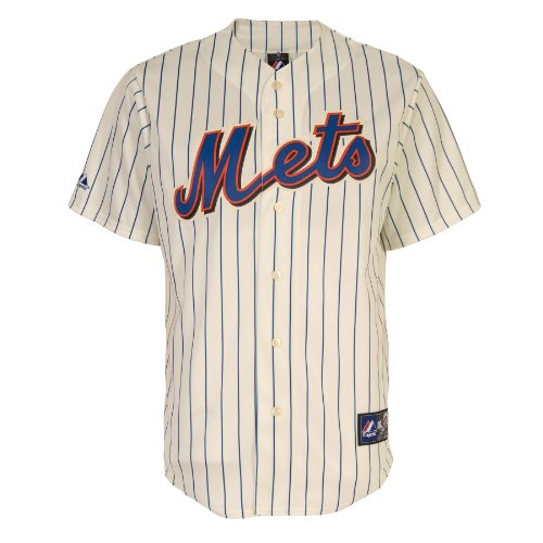 MLB Youth New York Mets Johan Santana Ivory/Royal Alternate Short Sleeve 6 Button Synthetic Replica Baseball Jersey Spring 2011  (Ivory/Royal, Medium)