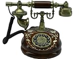 Antique Style Telephone with French Rotary Dial with Inlaid Wood Decoration