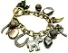 Designer Look Lucky Elephant, Clover, Horseshoe, Frog Themed Charm Bracelet Burnished Gold Tone