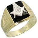 10k Yellow Gold Men's Ring, w/ Black Onyx Stone & Brilliant Cut Diamond, 1/2" (12mm) wide