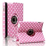 SAVEICON Pink and White Polka Dot Pattern PU Leather Case For iPad 3 (the New iPad 3rd Generation) / iPad 2 With 360 Degrees Rotating Stand, Supports Auto Sleep/Wake