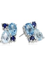 Sterling Silver Genuine Blue Topaz and Created Blue Sapphire Cluster Stud Earrings
