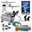 Master Airbrush Complete System with Paint. 2 Airbrushes, Air Compressor, 6' Air Hose, Airbrush Holder, 2 Quick Couplers, 2-oz Bottles of Createx Premium Artist Paint in Black, Red, Blue, Yellow, Green & White. Now Includes a (FREE) How to Airbrush Training Book to Get You Started.