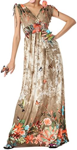 Kokoda Womens Maxi Boho Bohemian V-neck Sexy Beach Dress Plus Size 4XL Brown