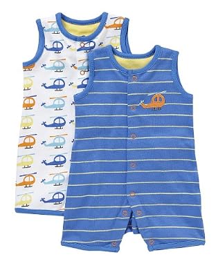 Boys Helicopter Sleeveless Rompers - 2pk